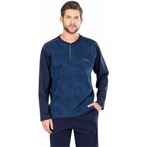 Pierre Cardin  5466 Uzun Kollu Jakarlı Erkek Pijama Takımı-Azurit
