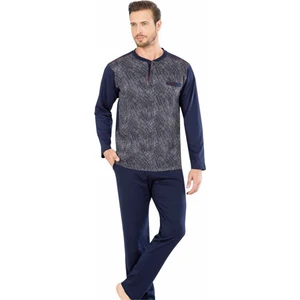 Pierre Cardin  5466 Uzun Kollu Jakarlı Erkek Pijama Takımı-Lacivert
