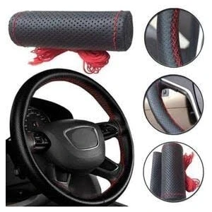 Ayz Oto Aksesuar Renault Master Dikmeli Direksiyon Kılıfı  Noktalı Siyah Deri ( Kırmızı Dikişli )