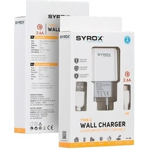 J48 (Yeni) Syrox J48 Type-C Girişli 2.6 Amper Hızlı Şarj Aleti