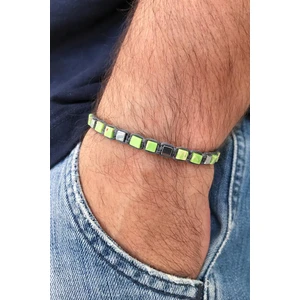 Frnch Varisit Taşlı Küp Kesim Yeşil Renkli Ayarlanabilir Erkek Bileklik FRJ11255-1355-Y