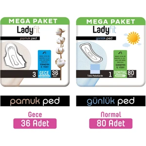 Pamuk Ped Mega Gece 36 Adet + Günlük Ped Mega Normal 80 Adet