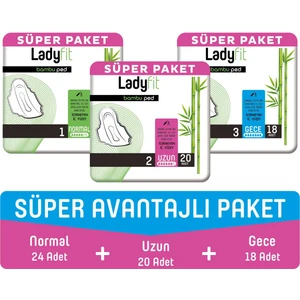 Bambu Ped Süper Avantajlı Paket (Normal 24 Adet + Uzun 20 Adet + Gece 18 Adet)