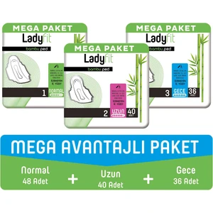 Bambu Ped Mega Avantajlı Paket (Normal 48 Adet + Uzun 40 Adet + Gece 36 Adet)