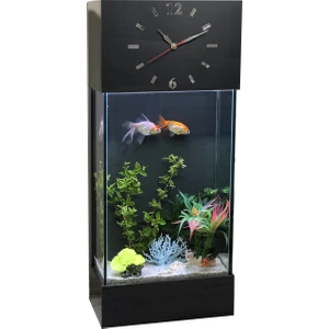 Dekor Akvaryum Full Set, LED Işıklı Saatli Kule Akvaryum- Antrasit