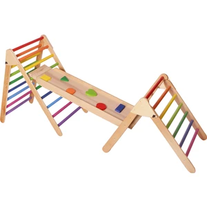 Wood & Joy Doğal Ahşap Oyun Alanı Katlanır Tırmanma Merdiveni Tırmanma Rampası ve Kaydırak 3'lü Set (Merdiven Set)