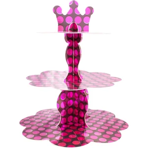 Metalik Kek Standı Siyah Fuşya Puantiyeli