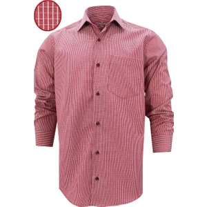 Erkek Kırmızı Klasik Kesim Kareli Yaka Düğmeli Tek Cepli Uzun Kollu Gömlek