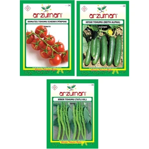 Cherry Domates - Beith Alpha Salatalık - Tatlı Kıl Biber 3'lü Tohum Seti