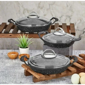 6 Parça Döküm Granit Sahan Seti 18 20 22 cm