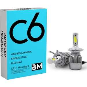 Buz Mavi C6 LED Xenon 2 Adet H4 Uzun Kısa LED Xenon 48W 6900LM 8000K Far Ampülü  Seri Bm