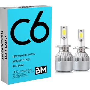 Buz Mavi C6 LED Xenon 2 Adet H1 LED Xenon 48W 6900LM 8000K Far Ampülü  Seri - Bm -