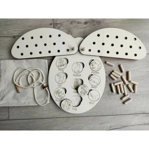 Uğur Böceği Ip ve Pim Geçirmeli Hayvanlar ve Besinleri Eşleştirme Oyunu Ahşap Puzzle