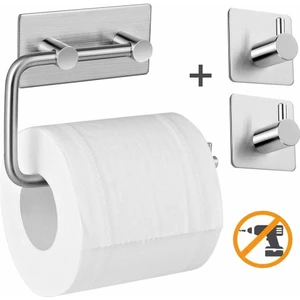 DELTAHOME Paslanmaz Çelik Tuvalet Kağıtlığı Aparatı + 2 Askılık - Kendinden Yapışkanlı montaj - Vida Yok!