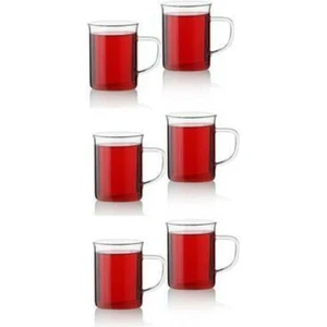 6 Adet Lüx Ince Ateşe Dayanıklı Borosilikat Cam Kupa Bardak