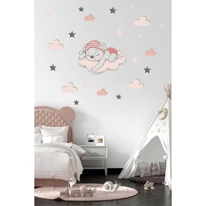 BK Decor Uyuyan Sevimli Ayıcık, Bulut ve Yıldızlar Çocuk Odası Duvar Sticker