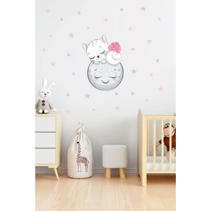 BK Decor Ayda Uyuyan Sevimli Kedi Çocuk Odası Duvar Sticker