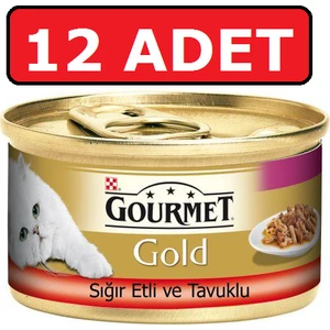 Gourmet Gold Sığır Etli ve Tavuklu Kedi Konservesi 12 Adet 85 gr Parça Etli Yaş Mama