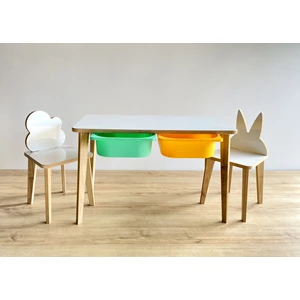Yaz Sil Yüzeyli Çocuk Aktivite Masa Sandalye Takımı - Çift Hazneli Tavşan Bulut Sandalye
