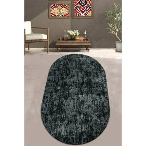 Balat Halı Elips Yumuşak Kaymaz Taban Desenli Koyu Gri Peluş Halı