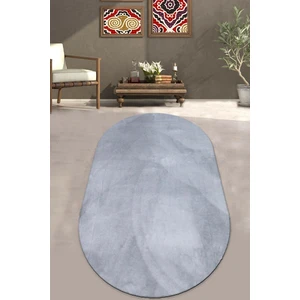 Balat Halı Elips Kalın Yumuşak Kaymaz Taban Açık Gri Peluş Halı
