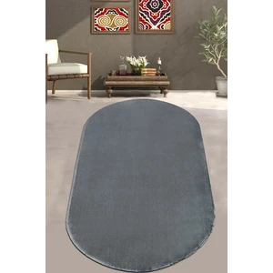 Balat Halı Elips Kalın Yumuşak Kaymaz Taban Koyu Gri Peluş Halı