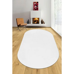 Balat Halı Elips Kalın Yumuşak Kaymaz Taban Beyaz Peluş Halı