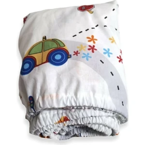 Bebek Özel %100 Pamuklu Bebek ve Çocuk Lastikli Çarşaf Trafik Arabalı 80X160