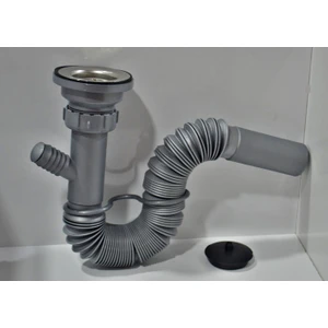 YT52 Çift Çıkışlı çatallı-Makina Çıkışlı Lavabo Evye Gideri Sifonu Gri Renk-Koku Önleyici Tapalı