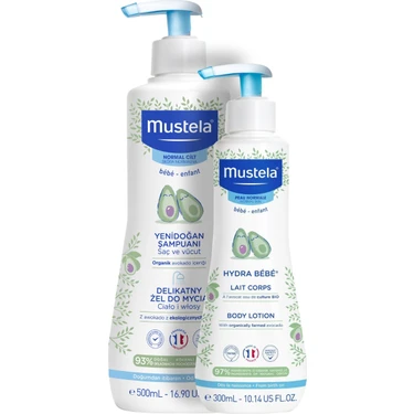 Mustela Gentle Temizleyici Jel 500 ml ve Hydra Bebe Nemlendirici Losyon 300 ml – Hassas Bebek Cilt