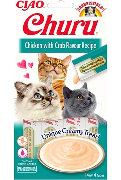 Twin Churu Cream Tavuklu ve Yengeçli Kedi Ödül Kreması 4 x 14 gr