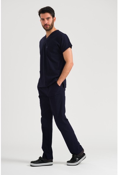 20tasarımterlik Erkek Koyu Lacivert Renk Likralı Esnek Kumaş Üniforma Takımı Hastane Forması Hemşire Forması Stajyer Forması