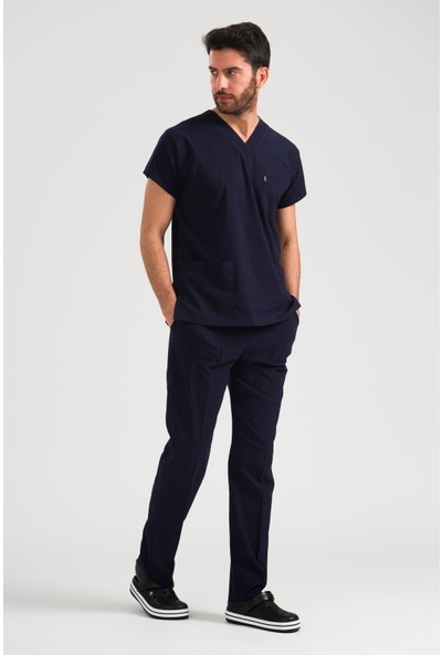 20tasarımterlik Erkek Koyu Lacivert Renk Likralı Esnek Kumaş Üniforma Takımı Hastane Forması Hemşire Forması Stajyer Forması