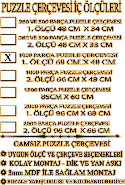 Efor Çerçeve 1000 Parça Eskitme Kahve Puzzle Çerçevesi ( 68 cm x 48 cm )