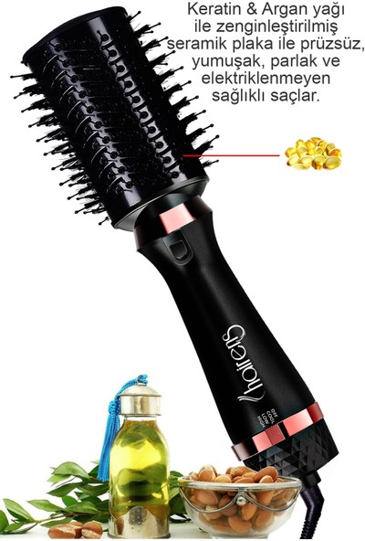 Hairens HRS-900 Iyonik,değiştirilebilir Başlık Saç Kurutma Fırçası ve Saç Düzleştirici TARAK-1200WATT