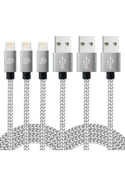 QWERTS Apple iPhone Uyumlu USB Hızlı Şarj ve Data Kablosu 3'lü Paket, 1, 2, 3 Metre Örgülü Lightning Kablo