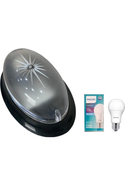 Elektrohan Porselen Duy Oval Siyah Tavan Lambası Glop Armatür Aplik ve Phılıps LED Ampul Adet 1