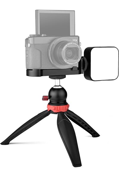 Yelangu LED Işık + Tripod + Topu Kafalı Canon G7X2 Için / G7X3 ile Yelangu Cl9-A Kamera Genişletme Kartı Taban L Plakası Kiti - Siyah