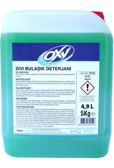 Oxy Extra Sıvı Bulaşık Deterjanı Yeşil/limonlu 5 kg
