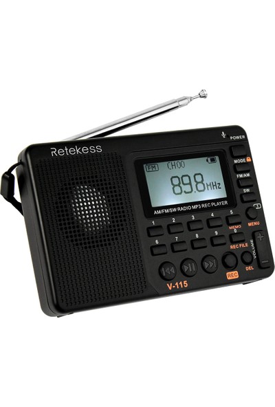 Retekess Uyku Zamanlayıcısı Black V-115 Fm / Am / Sw Radyo Multibant Radyo Alıcısı Kayıt Kaydedici Bas Ses Mp3 Çalar (Yurt Dışından)