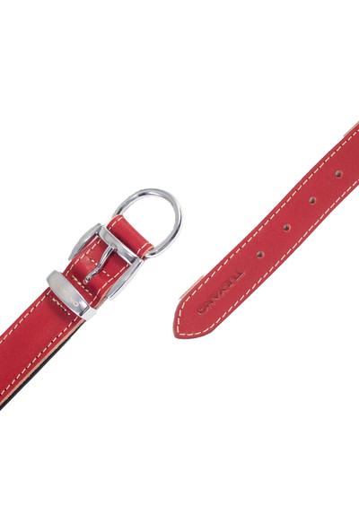 Tulyano Classic Softlu Gerçek Deri El Yapımı Köpek Boyun Tasması Kırmızı Model 2 Large(3*47-56 Cm)