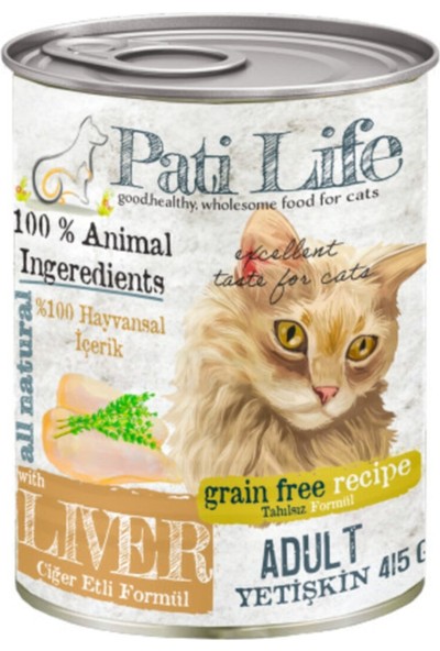 Pati Life Tahılsız Ciğer Etli Konserve Yetişkin Kedi Maması 24 x 415 Gram