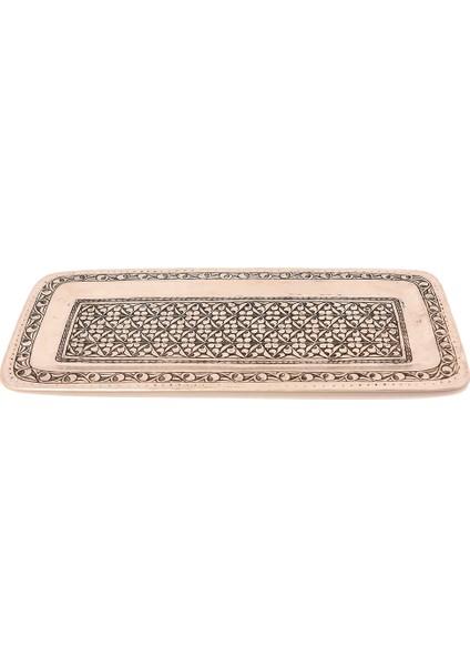 Nusnus Papatya Desenli Bakır Dikdörtgen Kalaylı Tepsi El Yapımı 38X18 cm