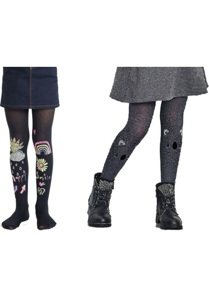 2 Adet Desenli Külotlu Çorap