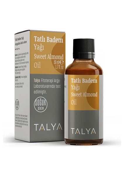 Tatlı Badem Yağı, Soğuk Sıkım, %100 Saf ve Doğal, 50 ml
