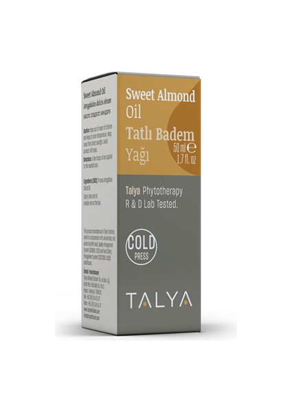 Tatlı Badem Yağı, Soğuk Sıkım, %100 Saf ve Doğal, 50 ml