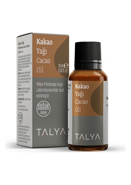 Kakao Yağı, Soğuk Sıkım, %100 Saf ve Doğal, Doğal Bronzluk, 20 ml