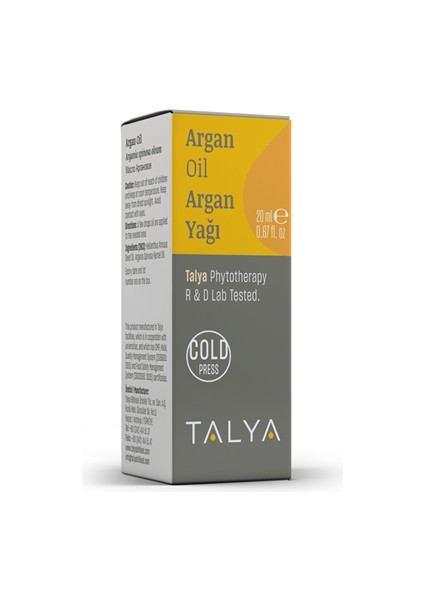 Argan Yağı, Soğuk Sıkım,%100 Saf ve Doğal, 20 ml