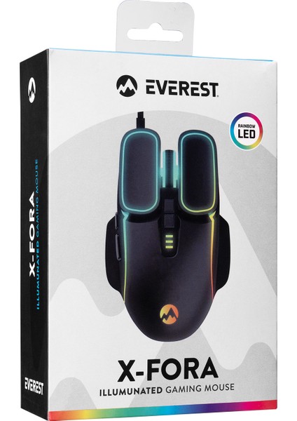 SM-G55 X-FORA Led Işıklı Gökkuşağı Aydınlatmalı 7200 Dpi Makrolu Oyuncu Mouse