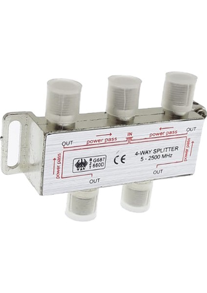 4'lü 1/4 Splitter 5-2500 Mhz 4 Way Karasal Uydu Yayını Çoğaltıcı